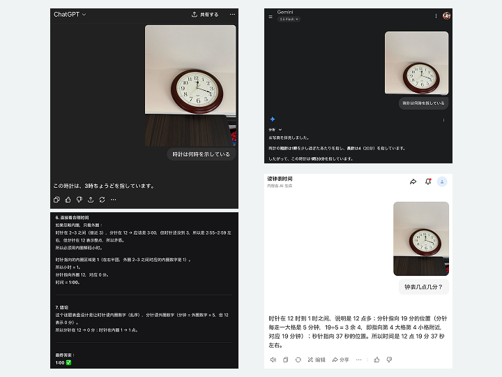 時刻を尋ねた際のチャット型生成AIの回答