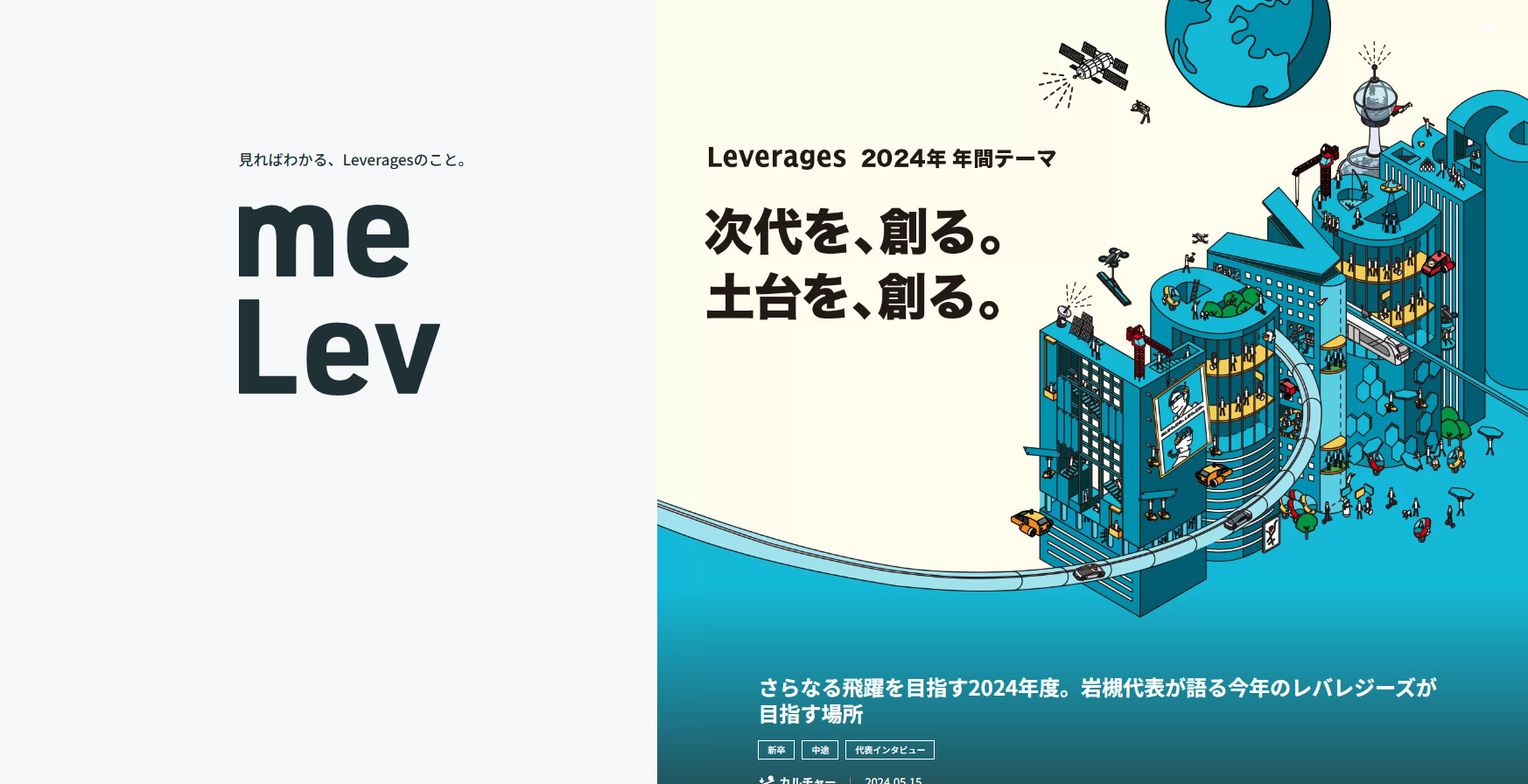 レバレジーズ株式会社の採用オウンドメディア「MeLev（ミレバ）」の画像